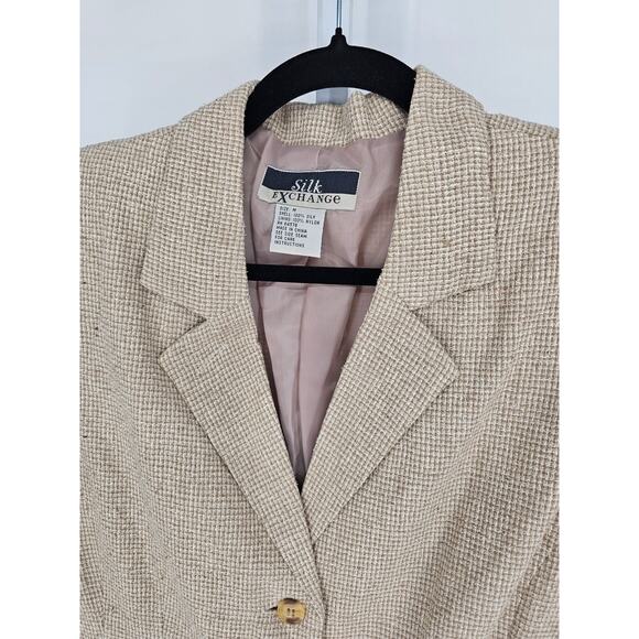 Vintage Silk Exchange Womens Sz M 100% Silk Blazer Jacket Beige Tan - Picture 2 of 3
